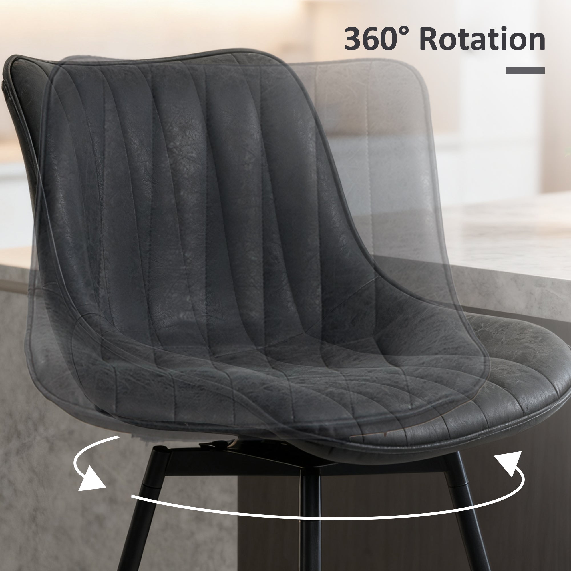 Set of 2 Counter Height Barstools, PU Leather Upholstered Bar Stools with Backrest, Footrest and Steel Legs, Black-Home Furnishings > Kitchen & Dining Furniture > Bar Stools-DECOROLALA