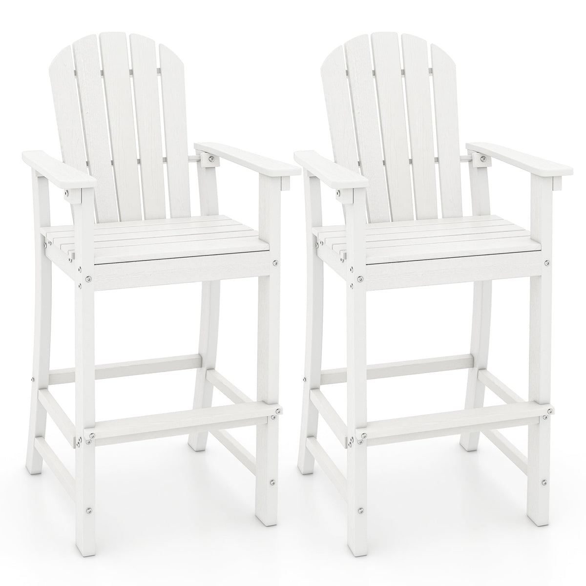 Set of 2 Counter Height Outdoor HDPE Bar Stool with Armrests and Footrest-White-Outdoor Bar Furniture-DECOROLALA