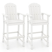 Set of 2 Counter Height Outdoor HDPE Bar Stool with Armrests and Footrest-White-Outdoor Bar Furniture-DECOROLALA