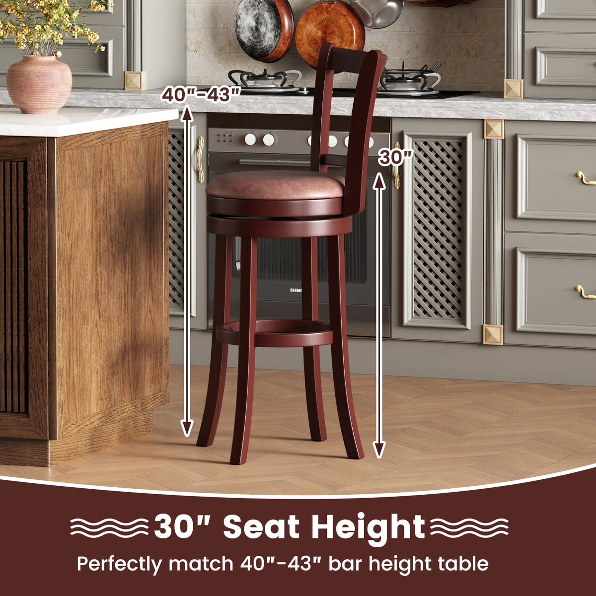 Set of 2 Counter Height Swivel Barstools with High Backs and Footrests-30 inches-Bar Stools-DECOROLALA