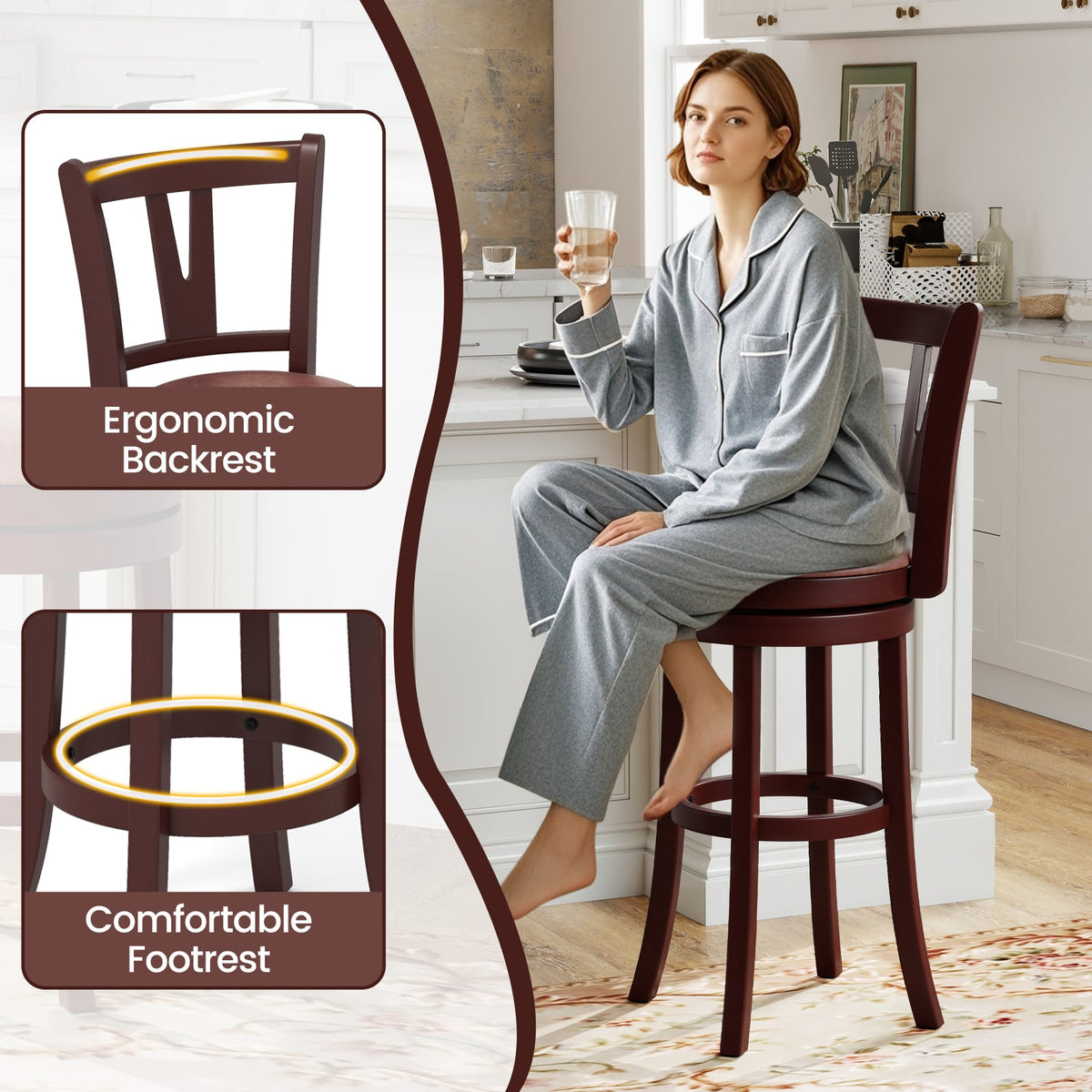 Set of 2 Counter Height Swivel Barstools with High Backs and Footrests-30 inches-Bar Stools-DECOROLALA
