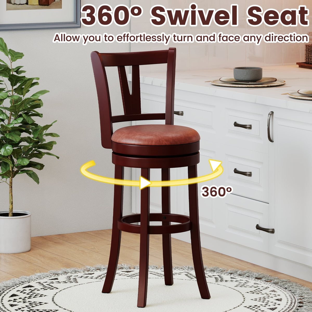 Set of 2 Counter Height Swivel Barstools with High Backs and Footrests-30 inches-Bar Stools-DECOROLALA