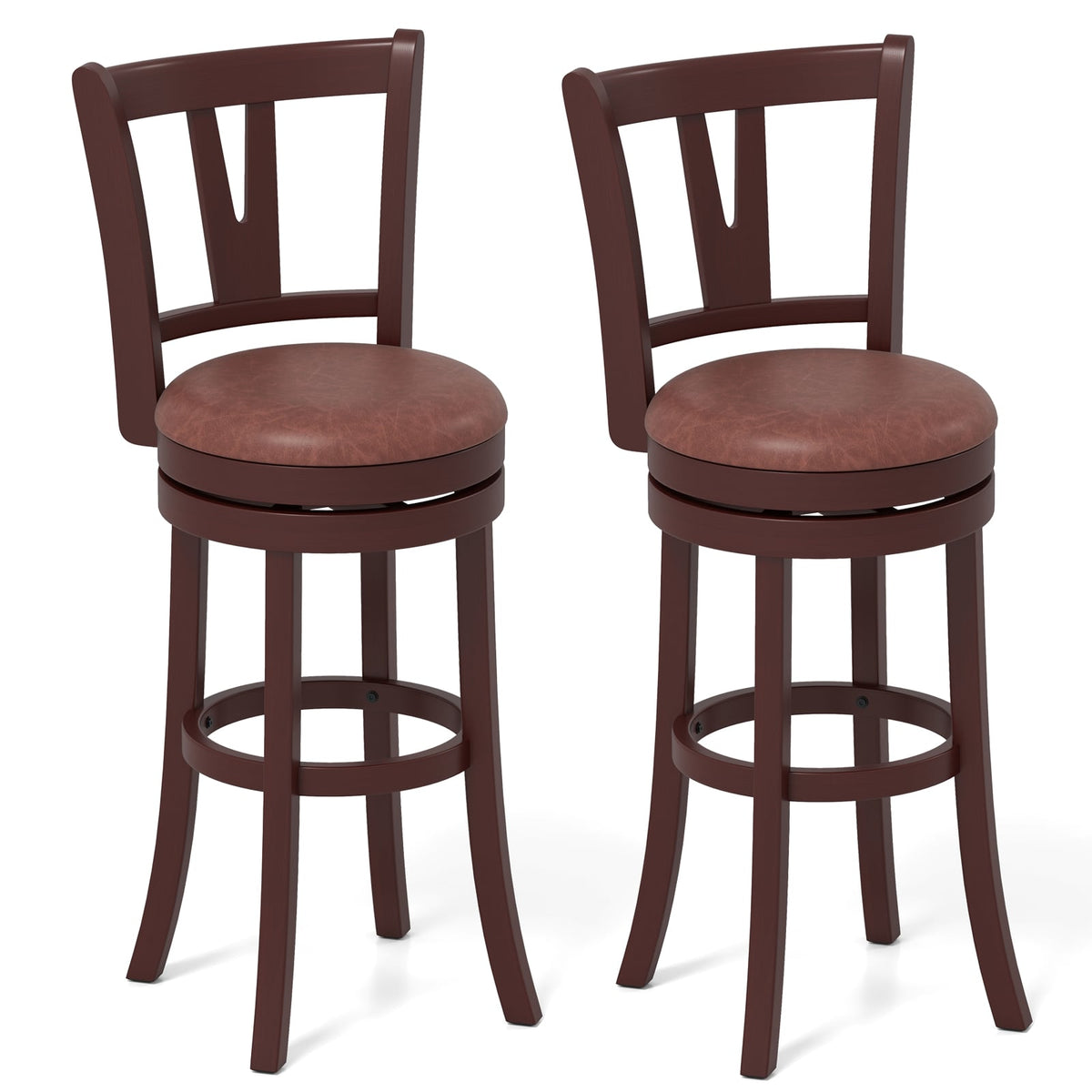 Set of 2 Counter Height Swivel Barstools with High Backs and Footrests-30 inches-Bar Stools-DECOROLALA