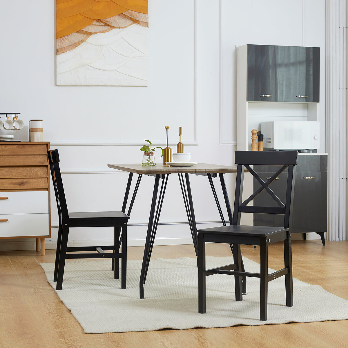 Set of 2 Cross Back Pinewood Dining Chairs - Black-Dining Chairs-DECOROLALA