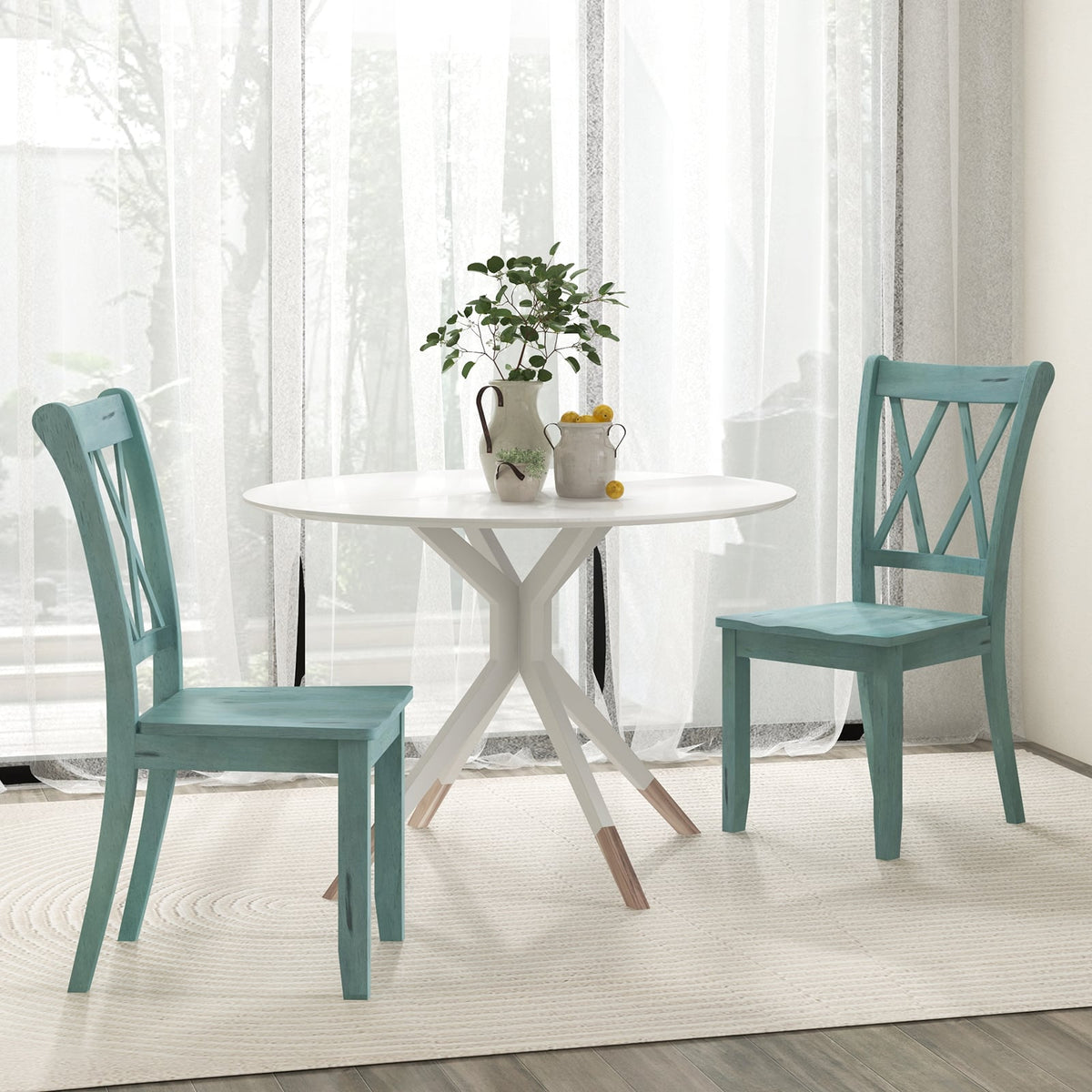 Set of 2 Cross Back Rubber Wood Dining Chairs-Green-Dining Chairs-DECOROLALA