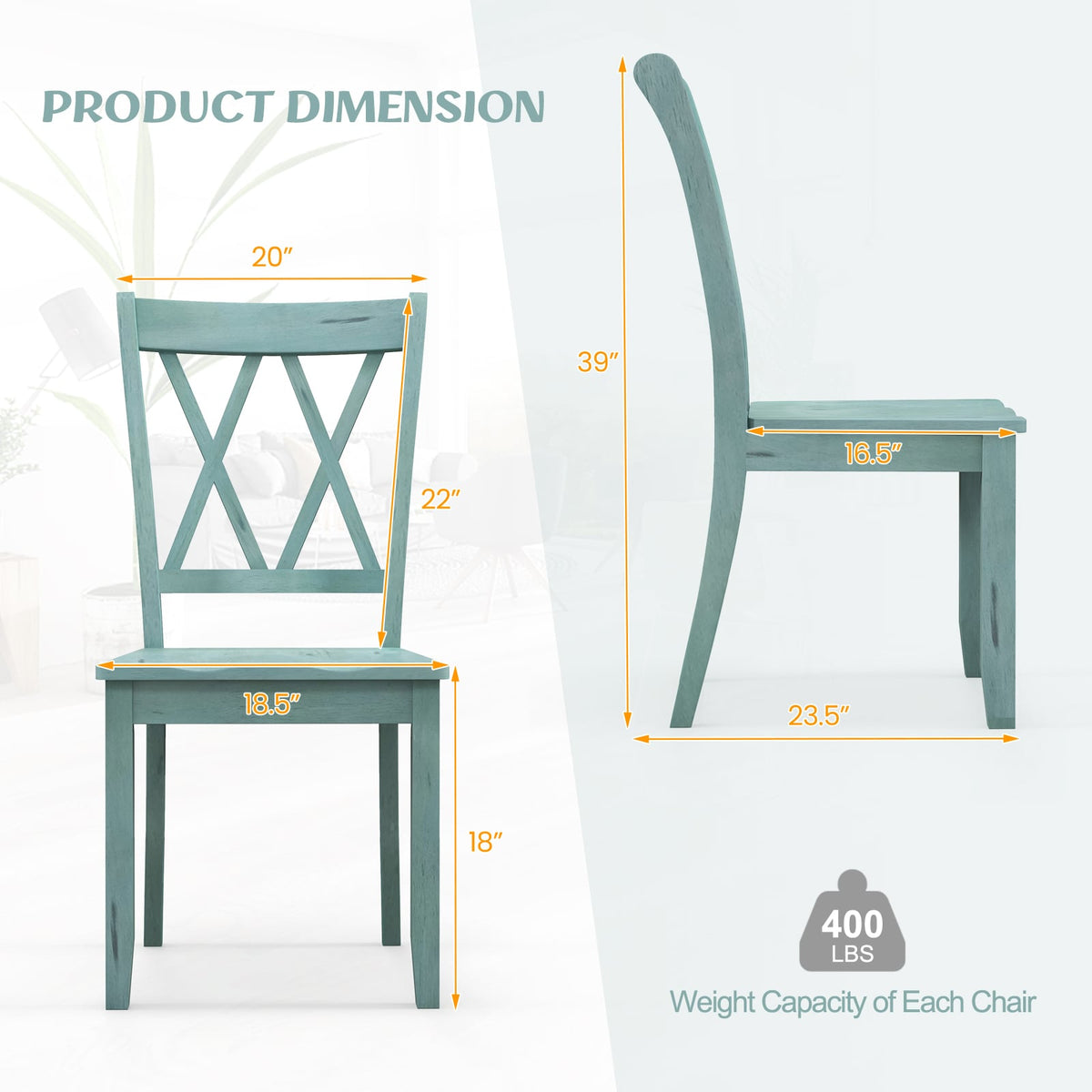 Set of 2 Cross Back Rubber Wood Dining Chairs-Green-Dining Chairs-DECOROLALA