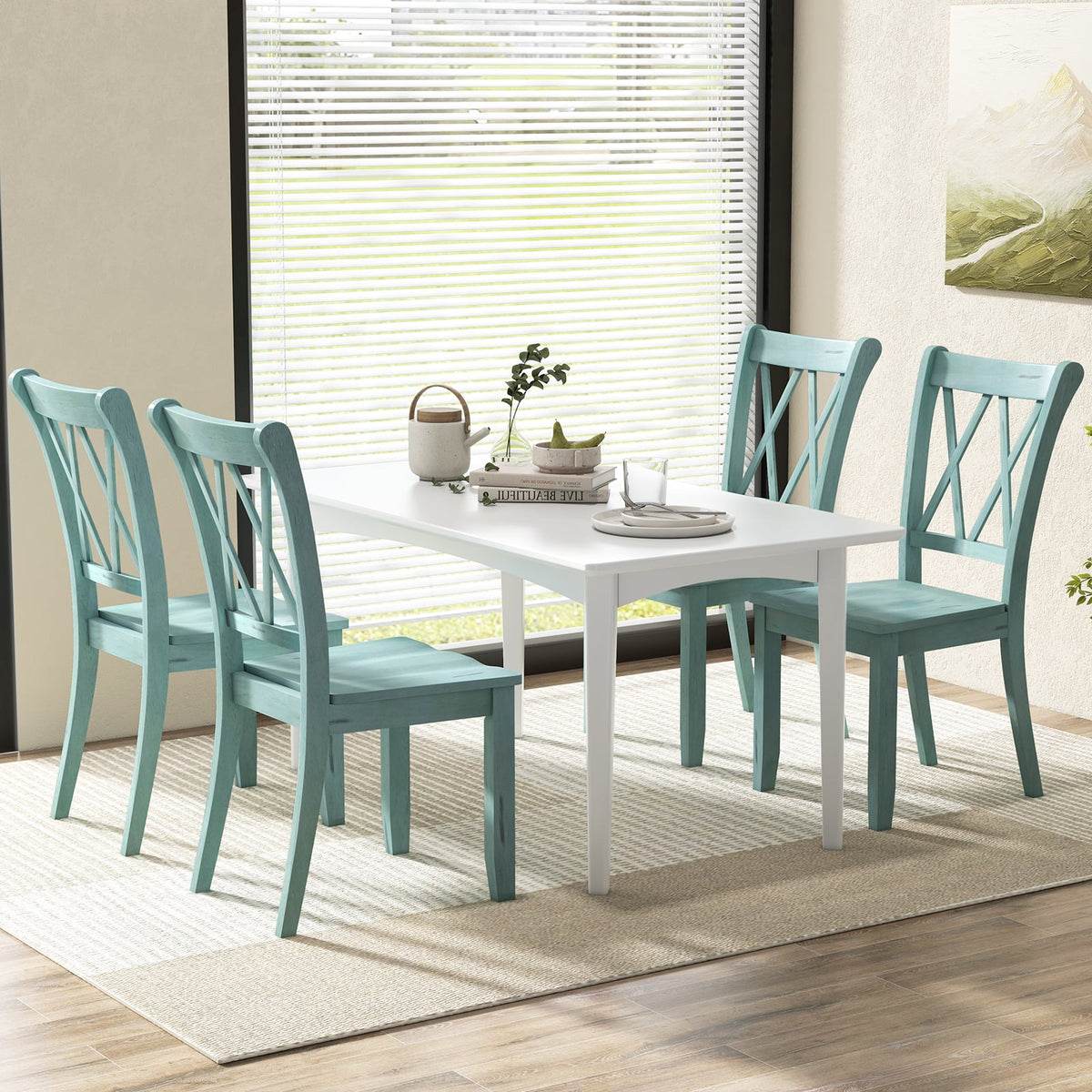 Set of 2 Cross Back Rubber Wood Dining Chairs-Green-Dining Chairs-DECOROLALA