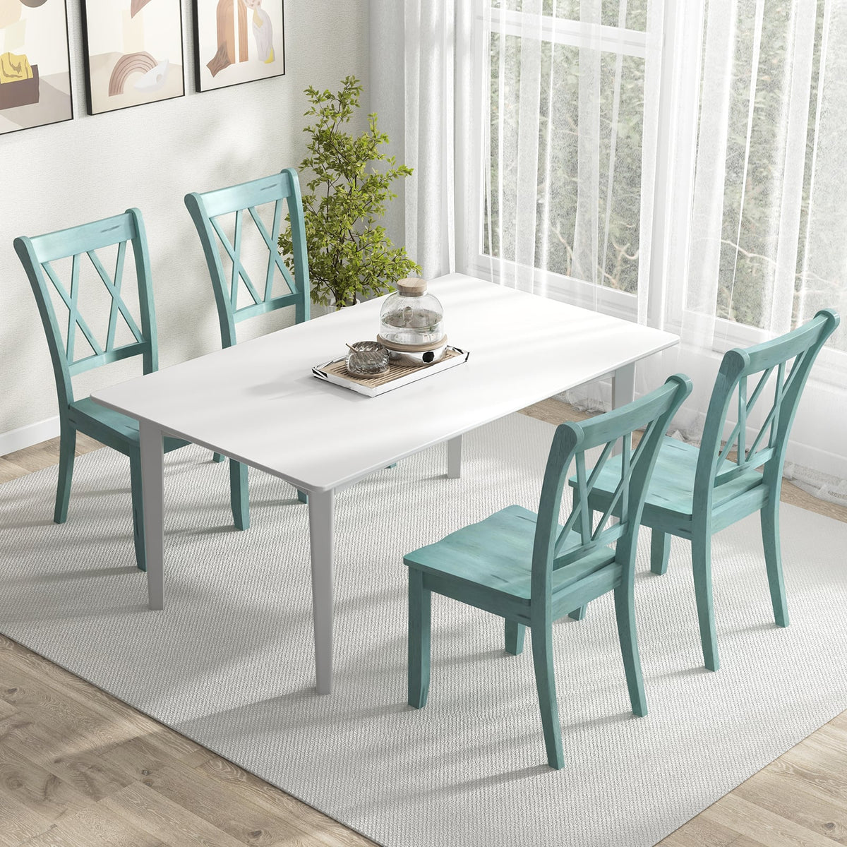 Set of 2 Cross Back Rubber Wood Dining Chairs-Green-Dining Chairs-DECOROLALA