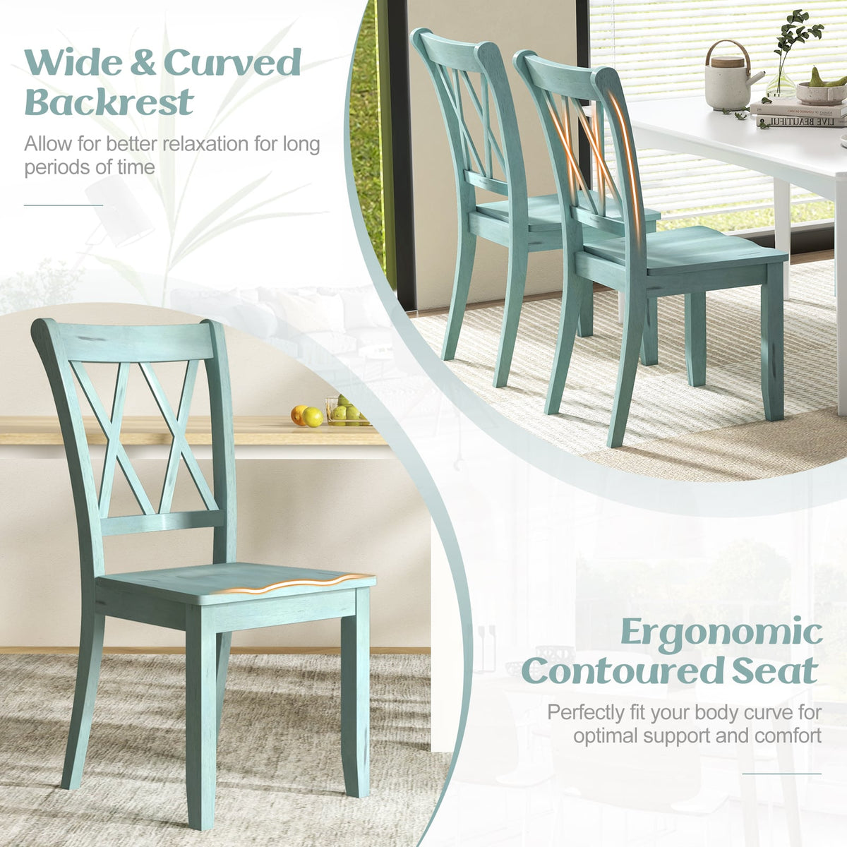 Set of 2 Cross Back Rubber Wood Dining Chairs-Green-Dining Chairs-DECOROLALA