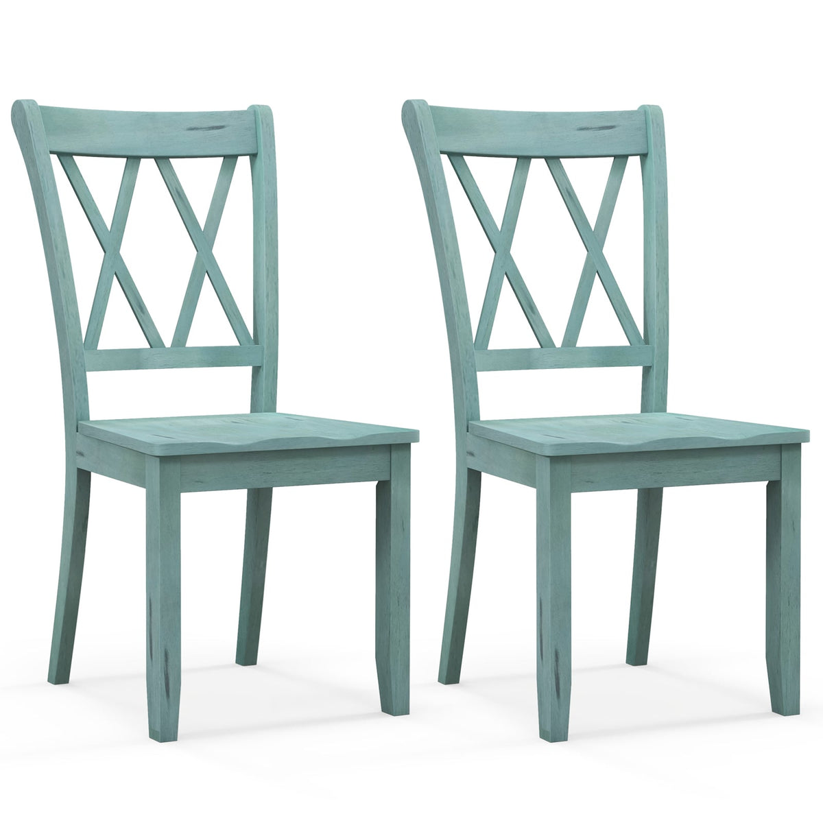 Set of 2 Cross Back Rubber Wood Dining Chairs-Green-Dining Chairs-DECOROLALA