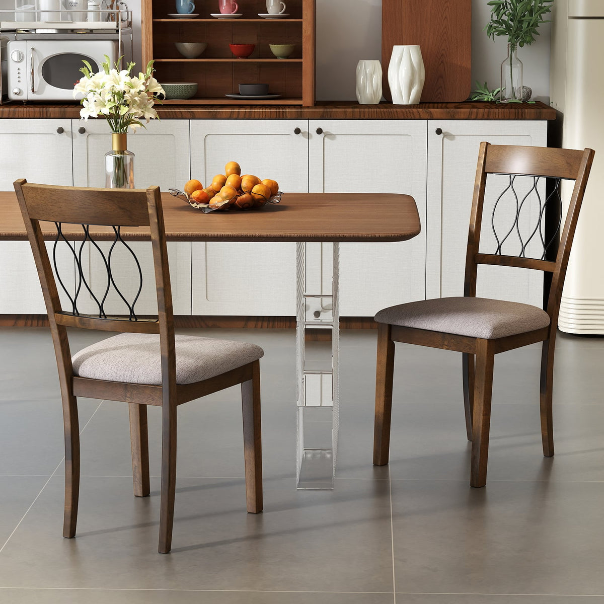 Set of 2 Dining Chair Fabric/Faux Leather Upholstered with Padded Seat-Rustic Brown-Dining Chairs-DECOROLALA