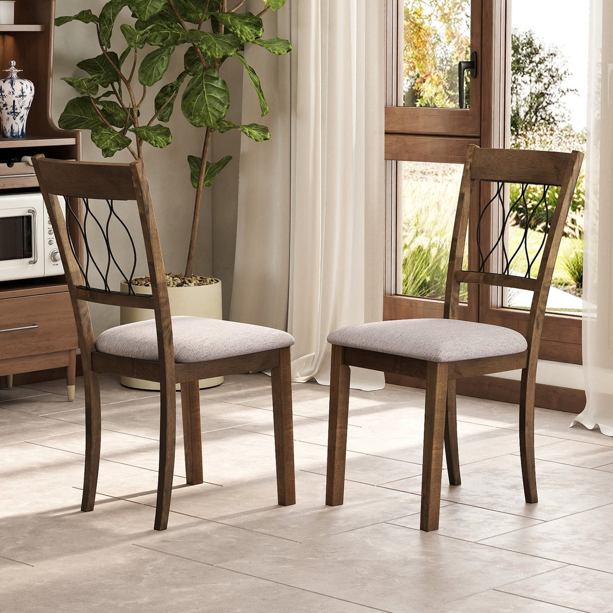 Set of 2 Dining Chair Fabric/Faux Leather Upholstered with Padded Seat-Rustic Brown-Dining Chairs-DECOROLALA