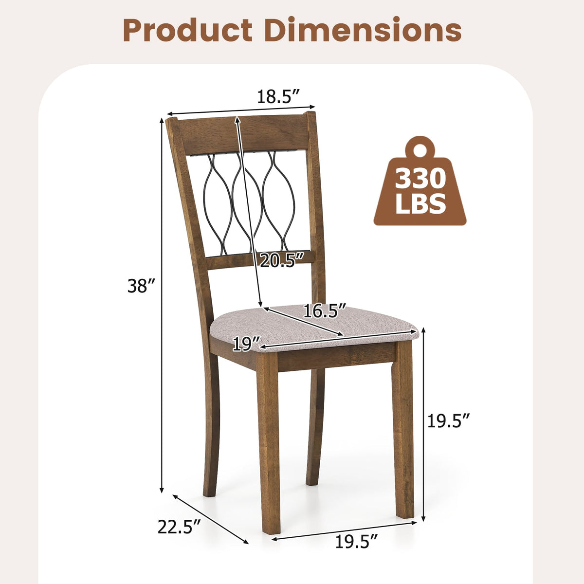 Set of 2 Dining Chair Fabric/Faux Leather Upholstered with Padded Seat-Rustic Brown-Dining Chairs-DECOROLALA