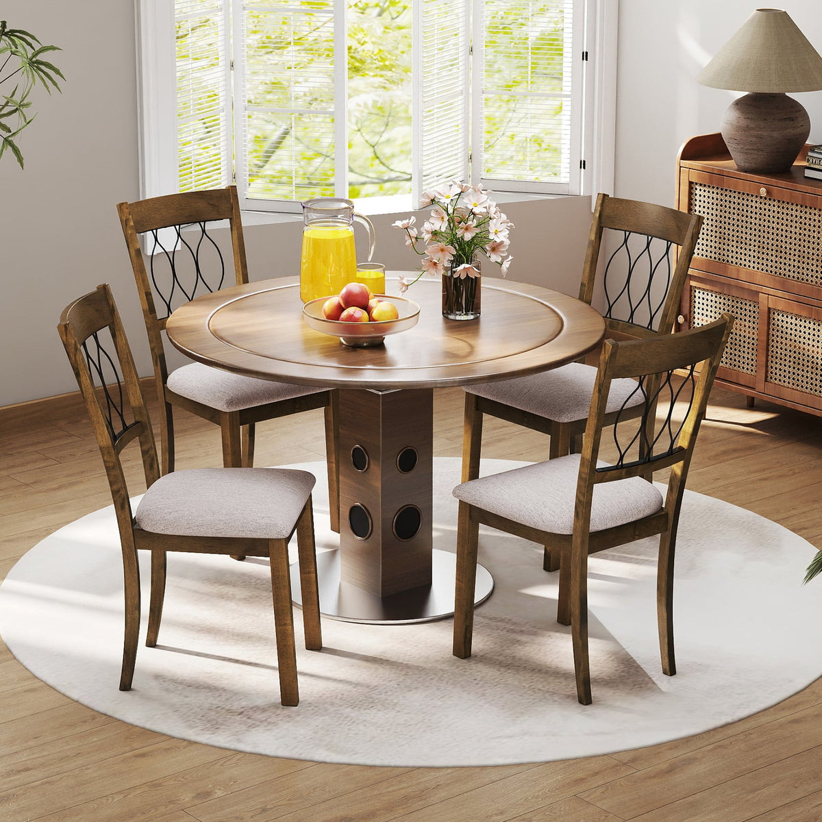 Set of 2 Dining Chair Fabric/Faux Leather Upholstered with Padded Seat-Rustic Brown-Dining Chairs-DECOROLALA