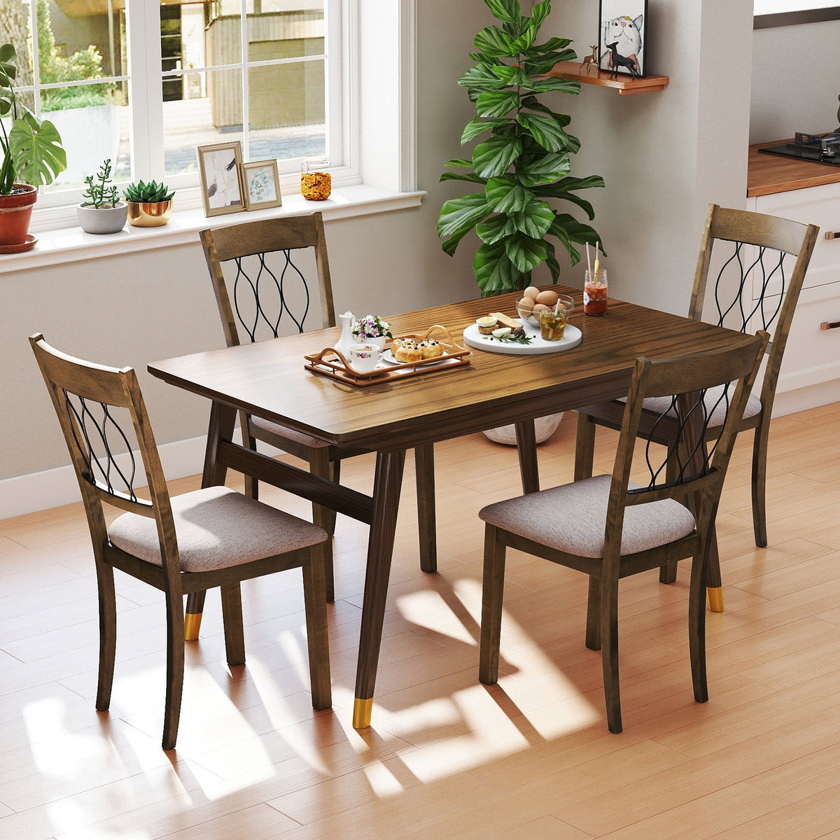Set of 2 Dining Chair Fabric/Faux Leather Upholstered with Padded Seat-Rustic Brown-Dining Chairs-DECOROLALA