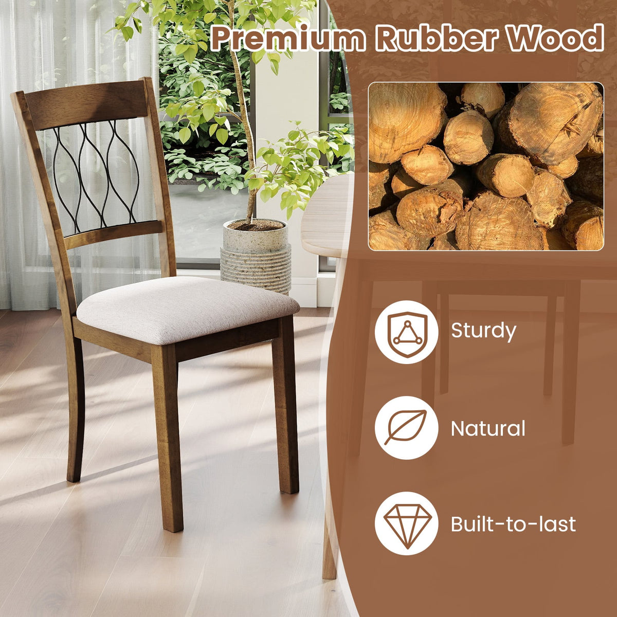 Set of 2 Dining Chair Fabric/Faux Leather Upholstered with Padded Seat-Rustic Brown-Dining Chairs-DECOROLALA