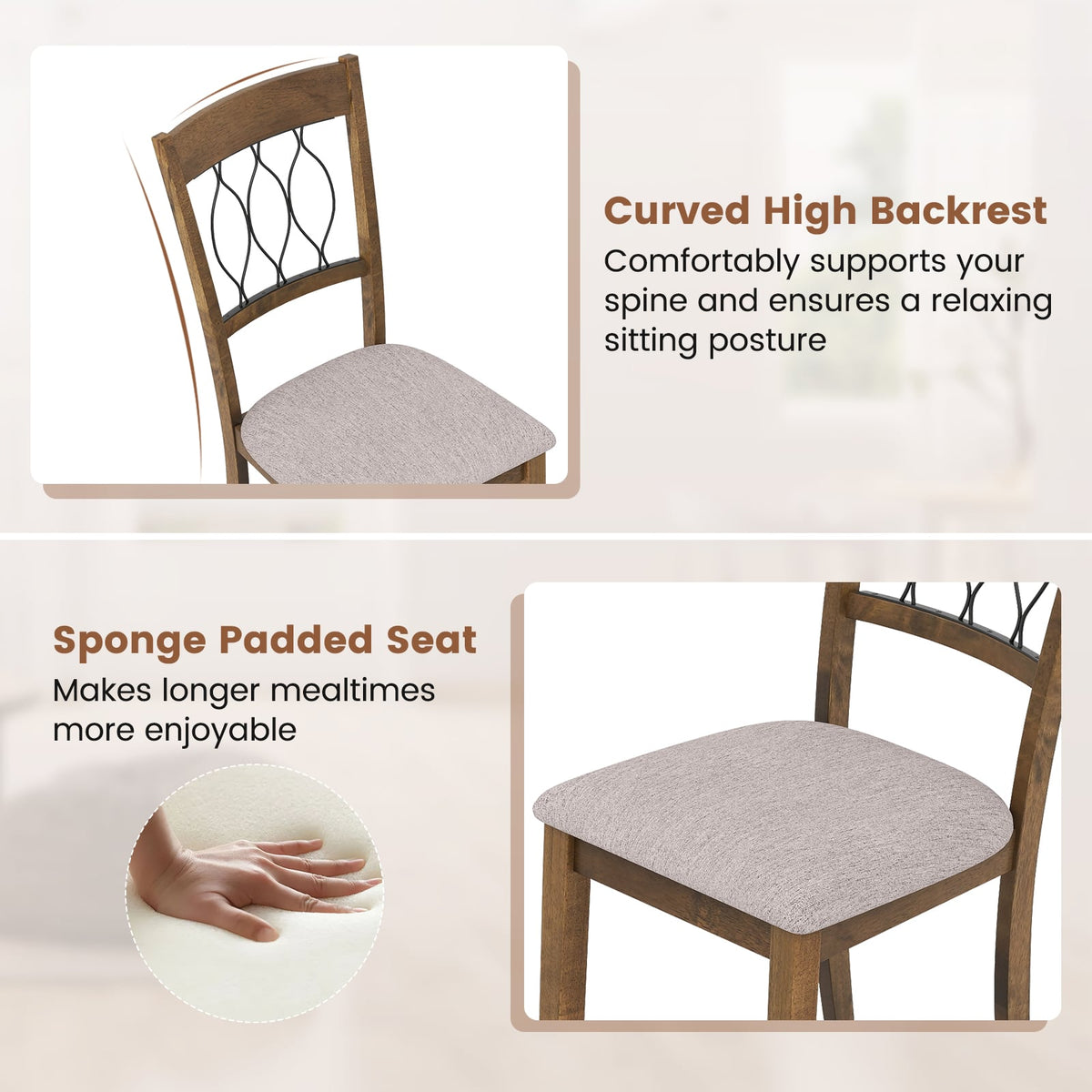 Set of 2 Dining Chair Fabric/Faux Leather Upholstered with Padded Seat-Rustic Brown-Dining Chairs-DECOROLALA