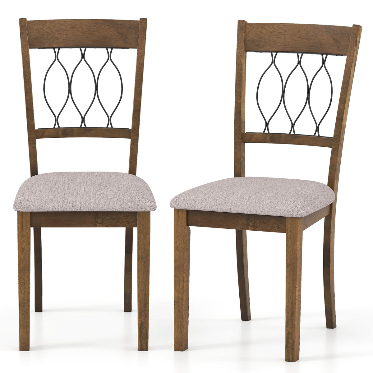 Set of 2 Dining Chair Fabric/Faux Leather Upholstered with Padded Seat-Rustic Brown-Dining Chairs-DECOROLALA