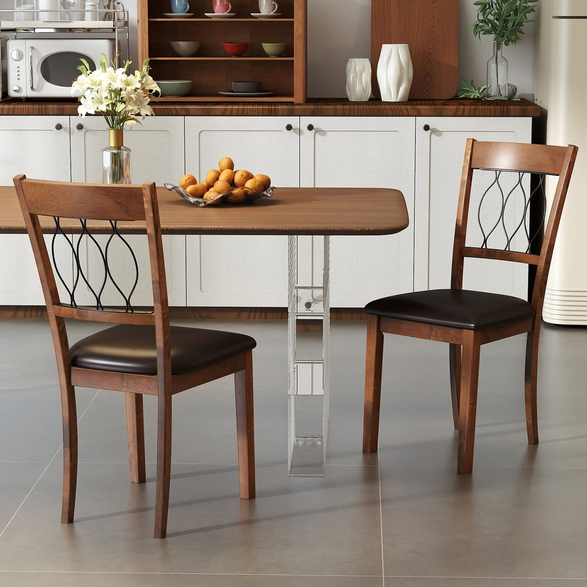 Set of 2 Dining Chair Fabric/Faux Leather Upholstered with Padded Seat-Walnut-Dining Chairs-DECOROLALA