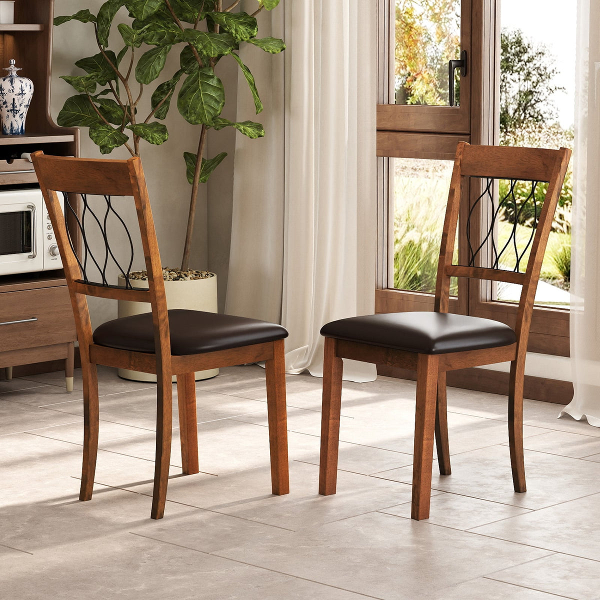Set of 2 Dining Chair Fabric/Faux Leather Upholstered with Padded Seat-Walnut-Dining Chairs-DECOROLALA