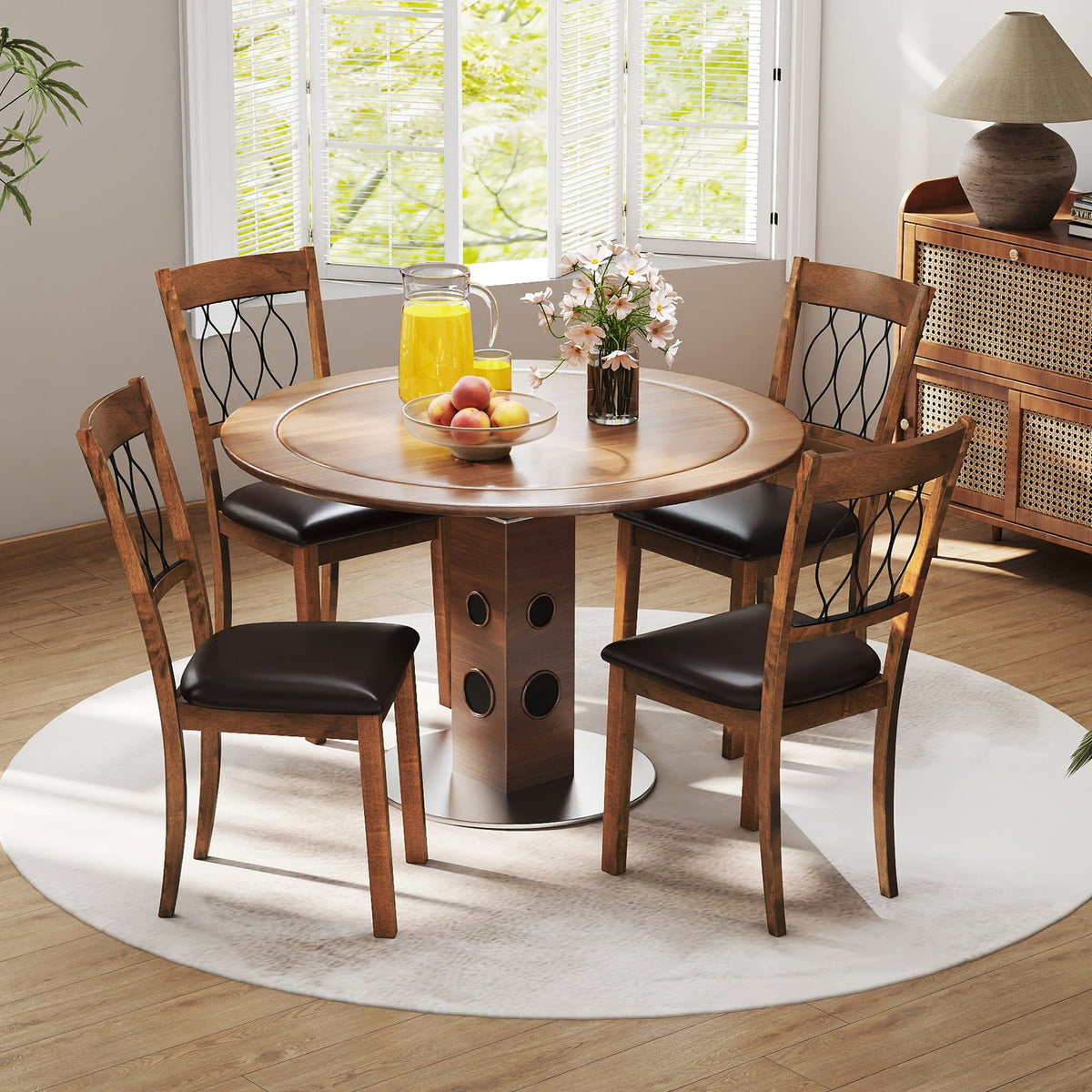 Set of 2 Dining Chair Fabric/Faux Leather Upholstered with Padded Seat-Walnut-Dining Chairs-DECOROLALA