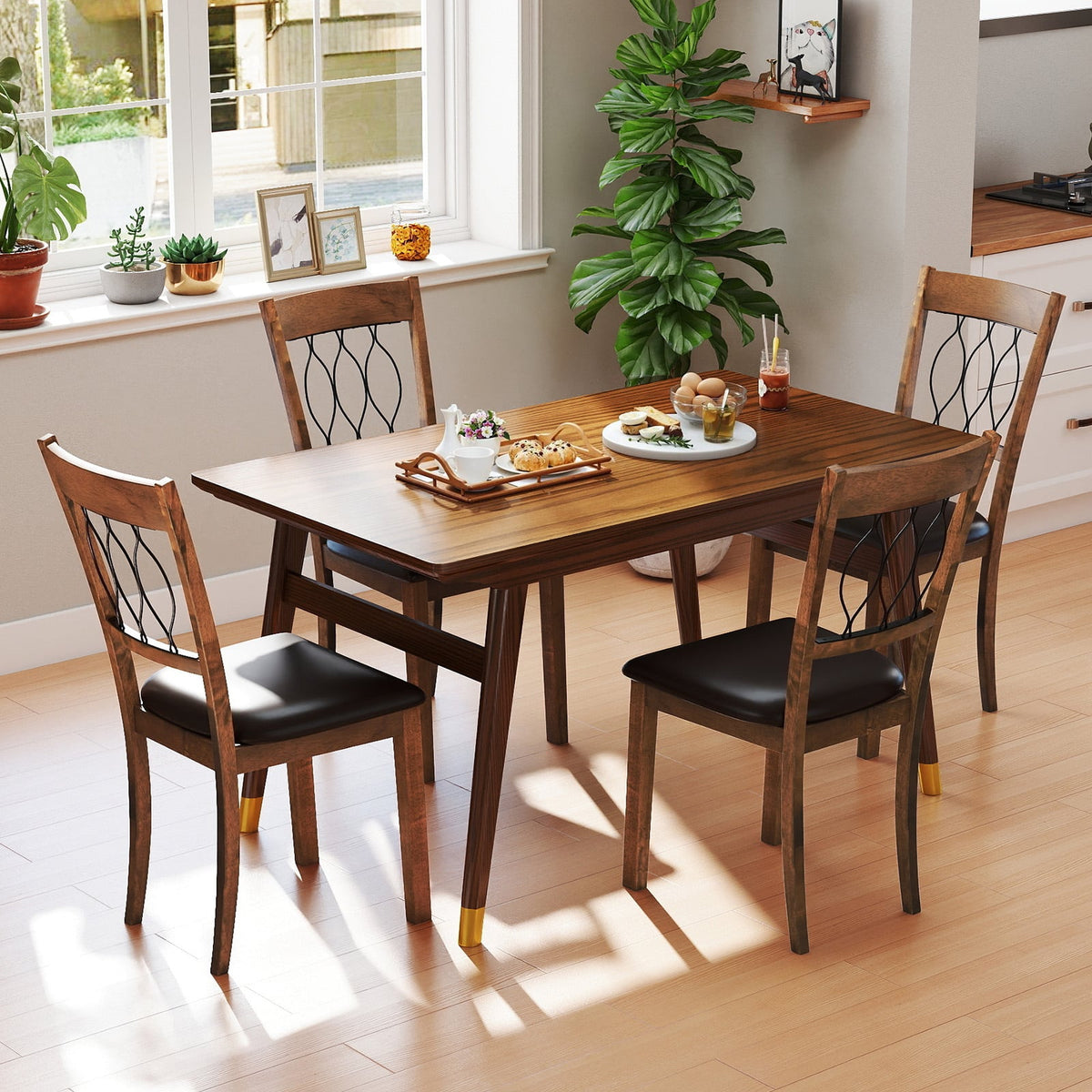 Set of 2 Dining Chair Fabric/Faux Leather Upholstered with Padded Seat-Walnut-Dining Chairs-DECOROLALA