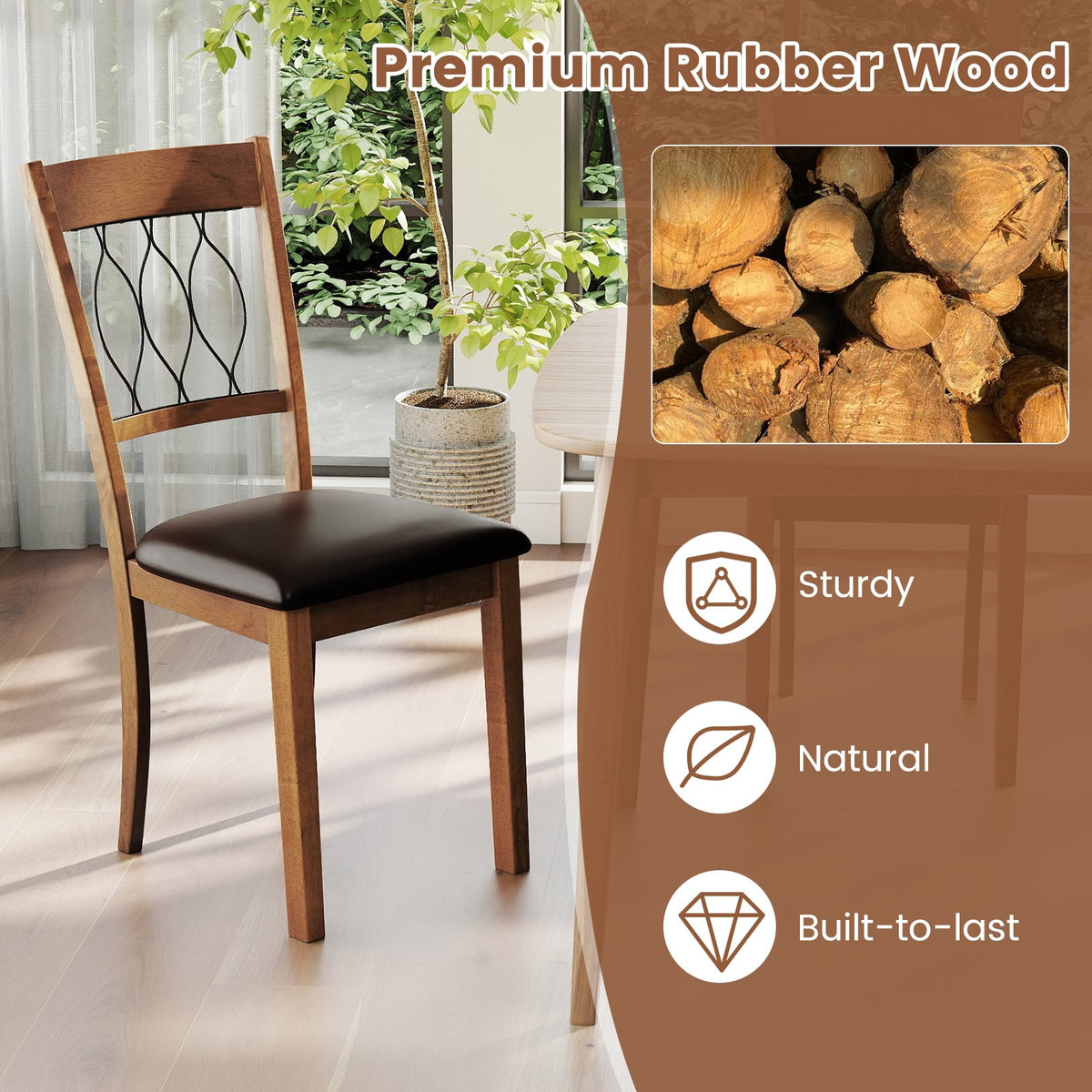 Set of 2 Dining Chair Fabric/Faux Leather Upholstered with Padded Seat-Walnut-Dining Chairs-DECOROLALA