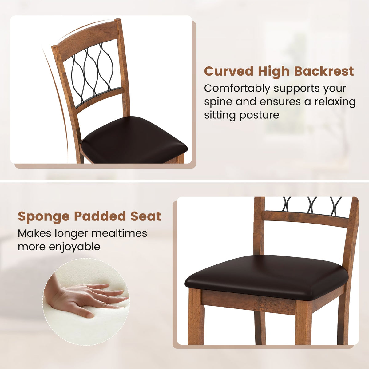 Set of 2 Dining Chair Fabric/Faux Leather Upholstered with Padded Seat-Walnut-Dining Chairs-DECOROLALA