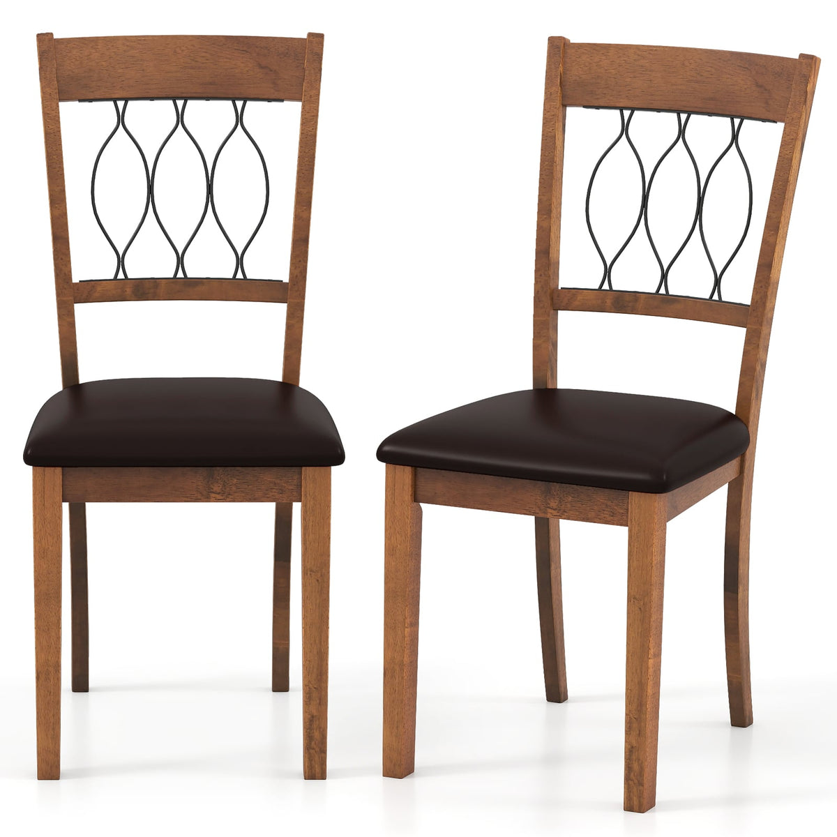 Set of 2 Dining Chair Fabric/Faux Leather Upholstered with Padded Seat-Walnut-Dining Chairs-DECOROLALA
