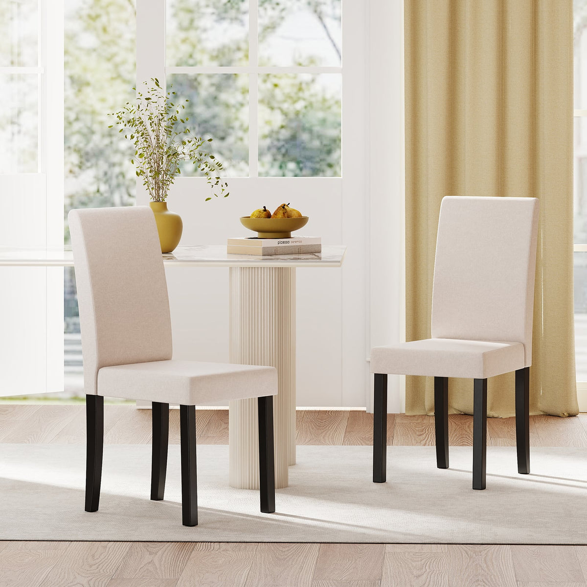 Set of 2 Dining Chair Mid-Century Modern Fabric Upholstered Parson Chairs-Beige-Dining Chairs-DECOROLALA