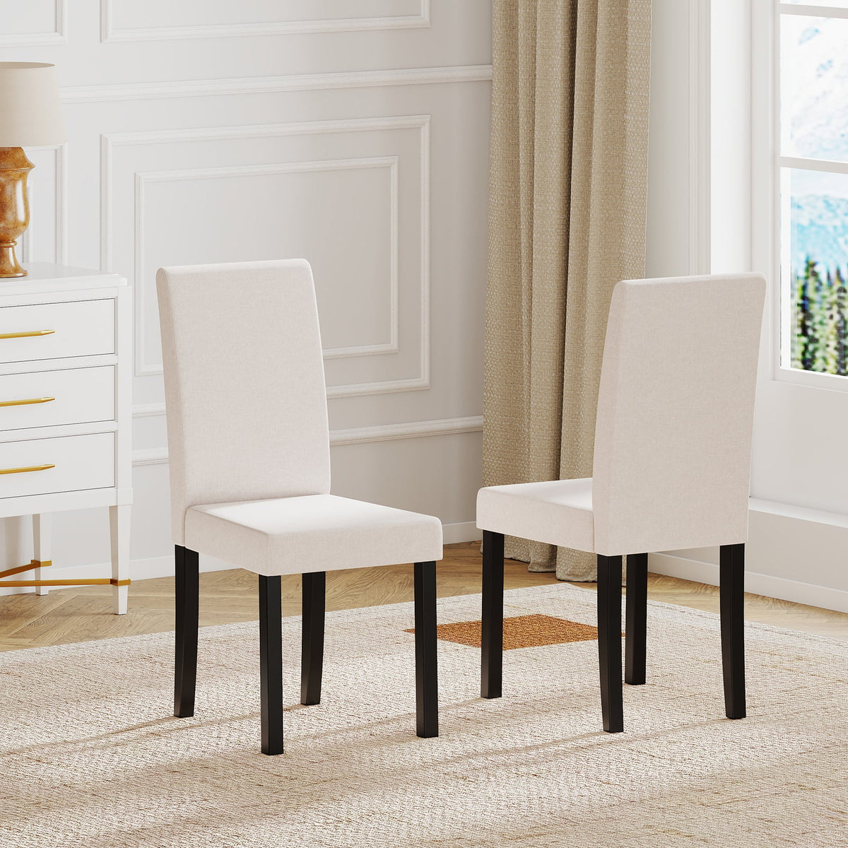 Set of 2 Dining Chair Mid-Century Modern Fabric Upholstered Parson Chairs-Beige-Dining Chairs-DECOROLALA