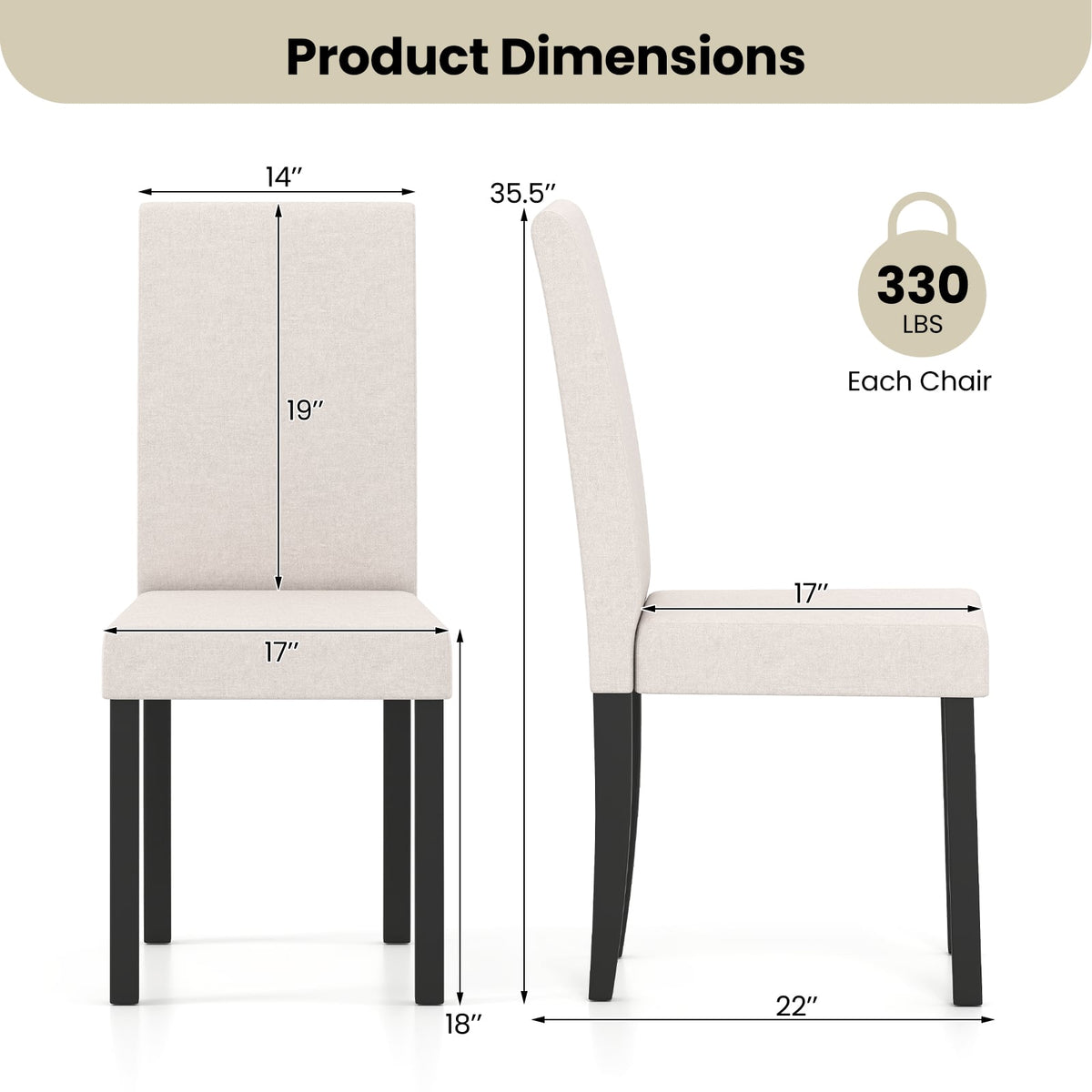Set of 2 Dining Chair Mid-Century Modern Fabric Upholstered Parson Chairs-Beige-Dining Chairs-DECOROLALA