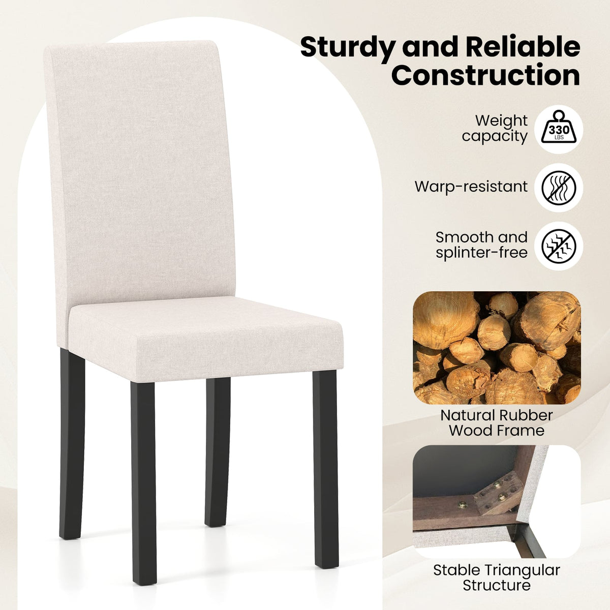 Set of 2 Dining Chair Mid-Century Modern Fabric Upholstered Parson Chairs-Beige-Dining Chairs-DECOROLALA