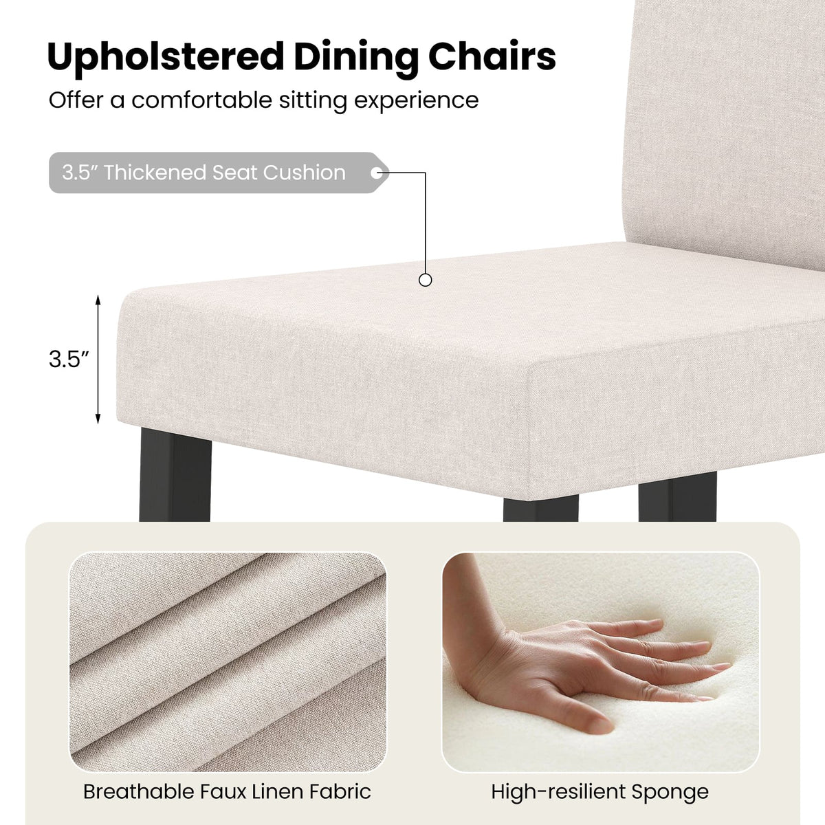 Set of 2 Dining Chair Mid-Century Modern Fabric Upholstered Parson Chairs-Beige-Dining Chairs-DECOROLALA