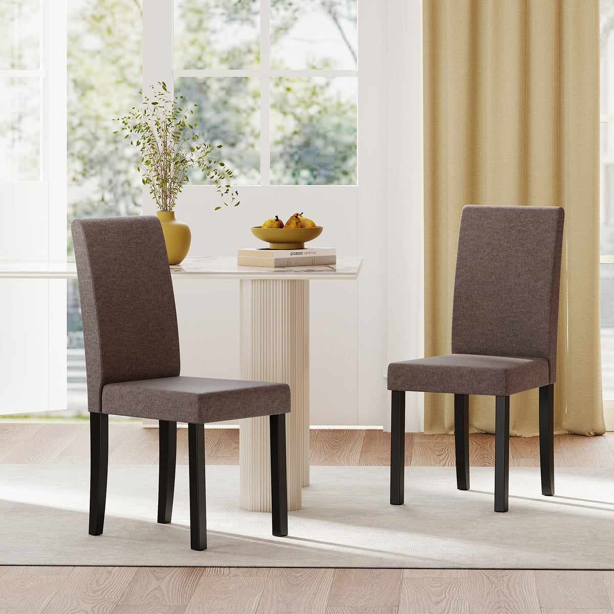 Set of 2 Dining Chair Mid-Century Modern Fabric Upholstered Parson Chairs-Brown-Dining Chairs-DECOROLALA