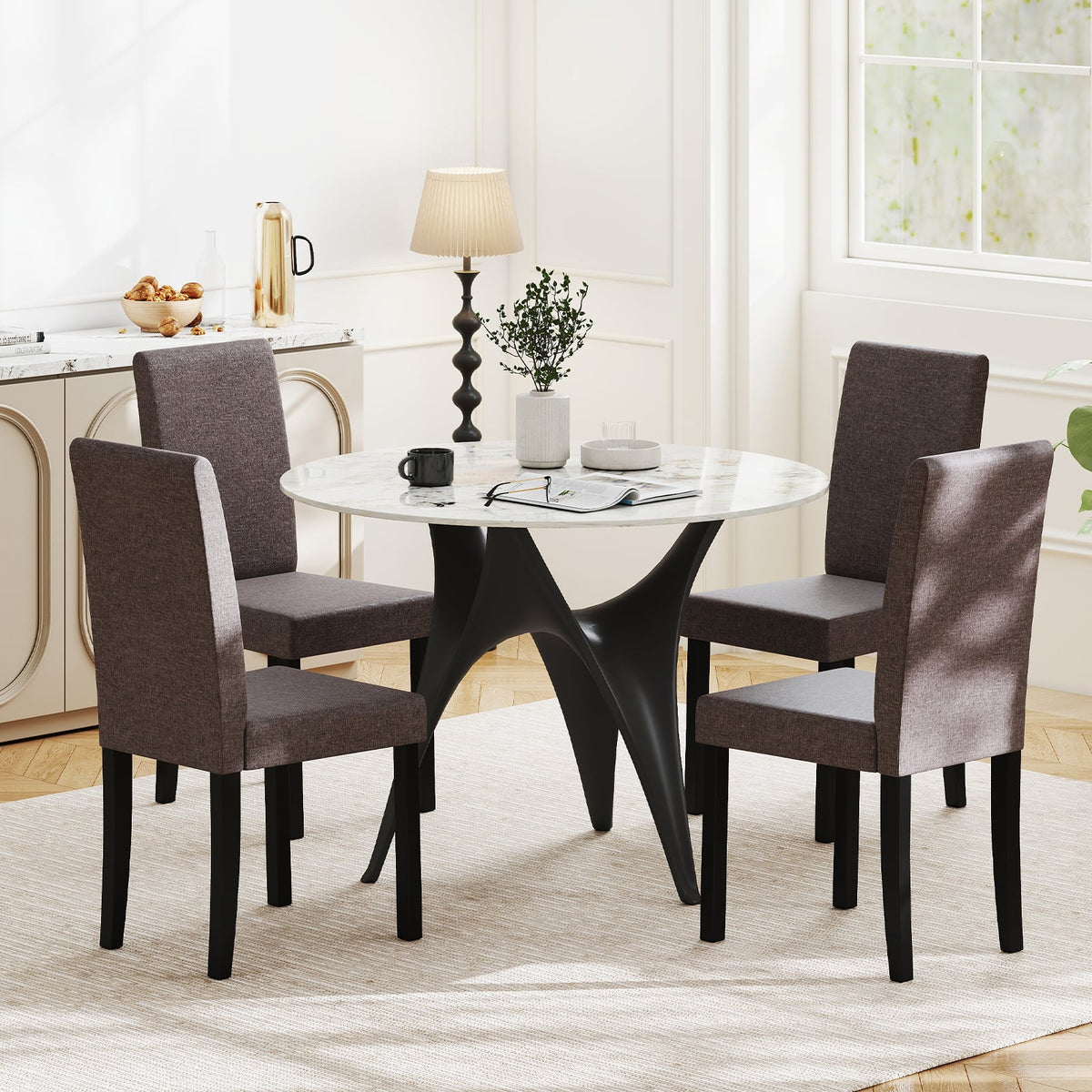 Set of 2 Dining Chair Mid-Century Modern Fabric Upholstered Parson Chairs-Brown-Dining Chairs-DECOROLALA
