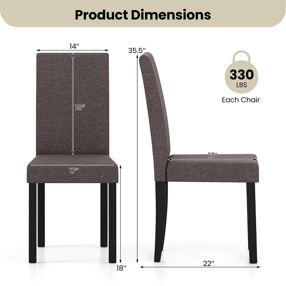 Set of 2 Dining Chair Mid-Century Modern Fabric Upholstered Parson Chairs-Brown-Dining Chairs-DECOROLALA