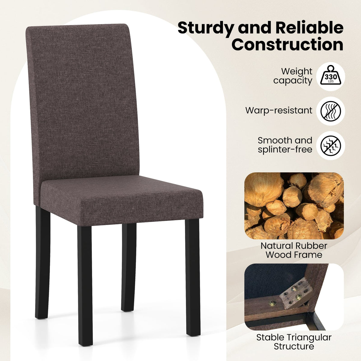 Set of 2 Dining Chair Mid-Century Modern Fabric Upholstered Parson Chairs-Brown-Dining Chairs-DECOROLALA