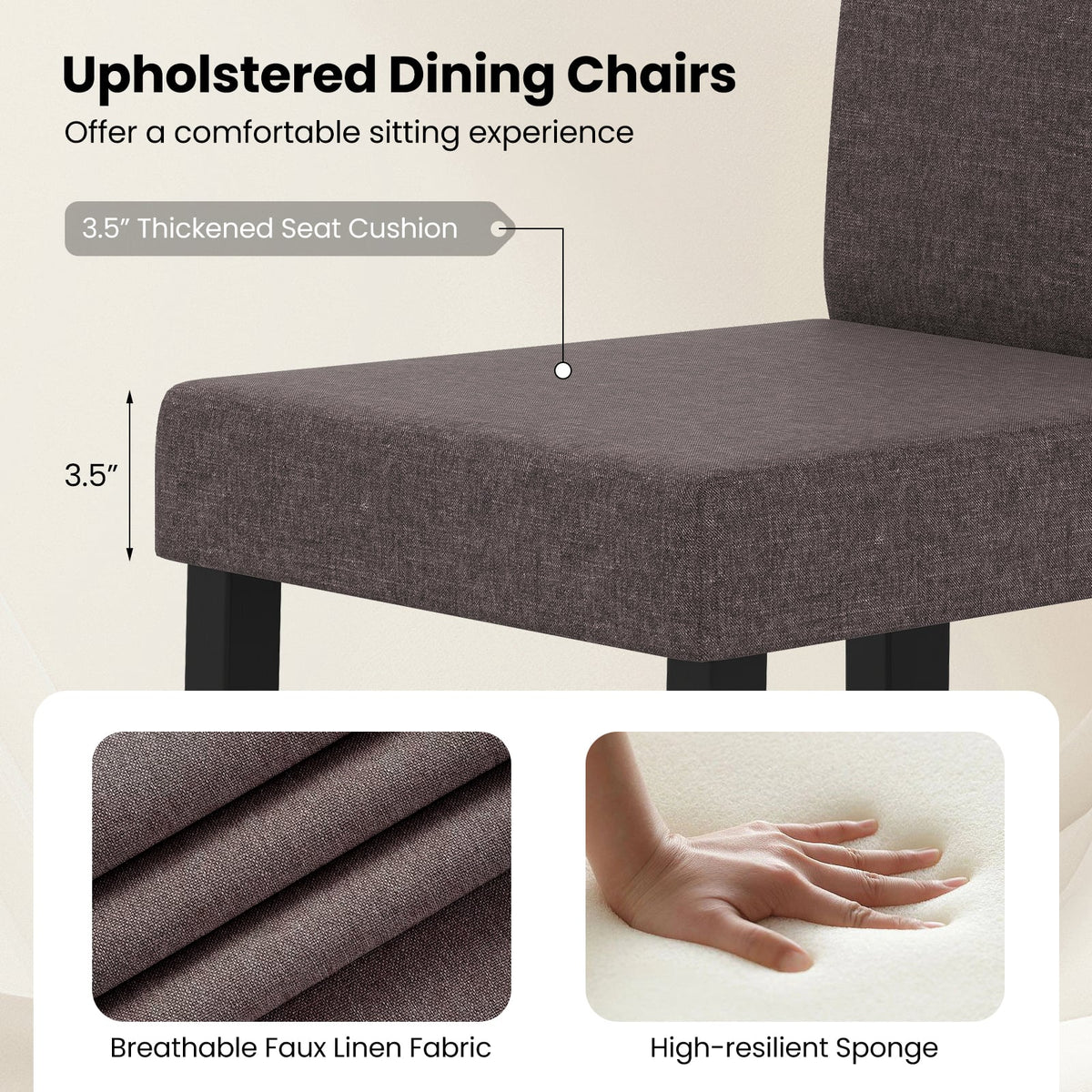 Set of 2 Dining Chair Mid-Century Modern Fabric Upholstered Parson Chairs-Brown-Dining Chairs-DECOROLALA