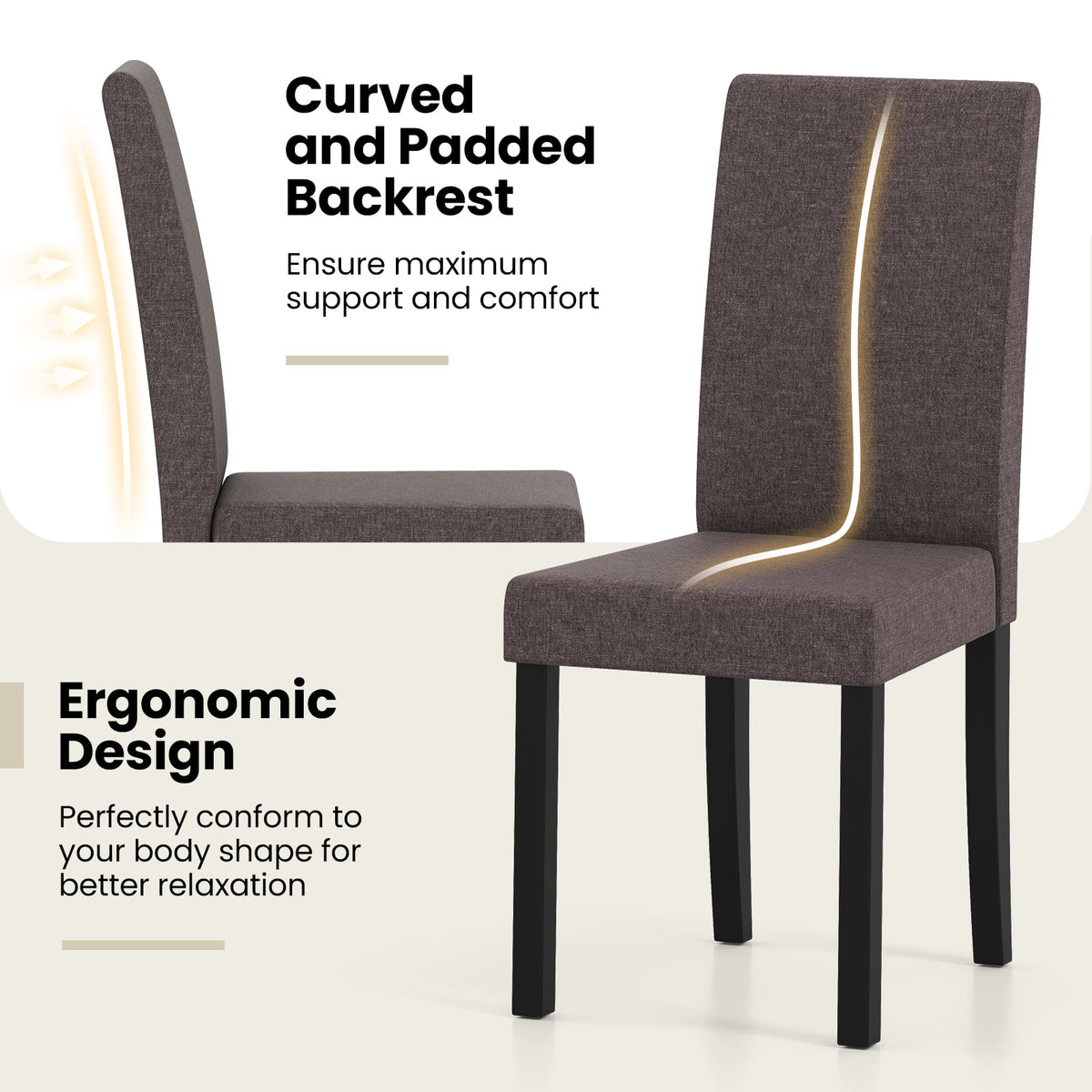 Set of 2 Dining Chair Mid-Century Modern Fabric Upholstered Parson Chairs-Brown-Dining Chairs-DECOROLALA