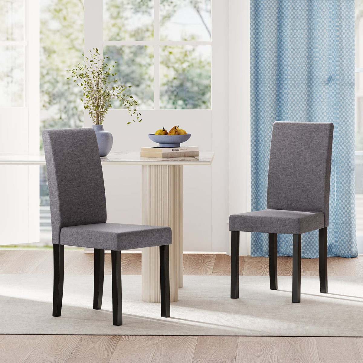 Set of 2 Dining Chair Mid-Century Modern Fabric Upholstered Parson Chairs-Dark Gray-Dining Chairs-DECOROLALA