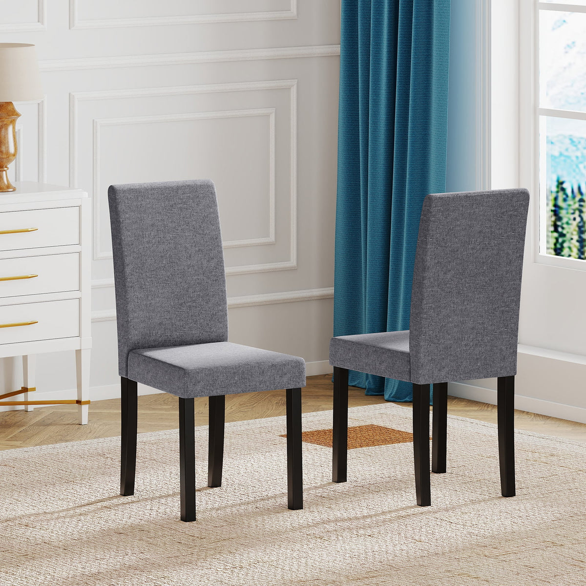 Set of 2 Dining Chair Mid-Century Modern Fabric Upholstered Parson Chairs-Dark Gray-Dining Chairs-DECOROLALA