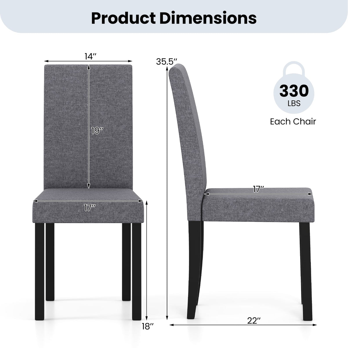 Set of 2 Dining Chair Mid-Century Modern Fabric Upholstered Parson Chairs-Dark Gray-Dining Chairs-DECOROLALA