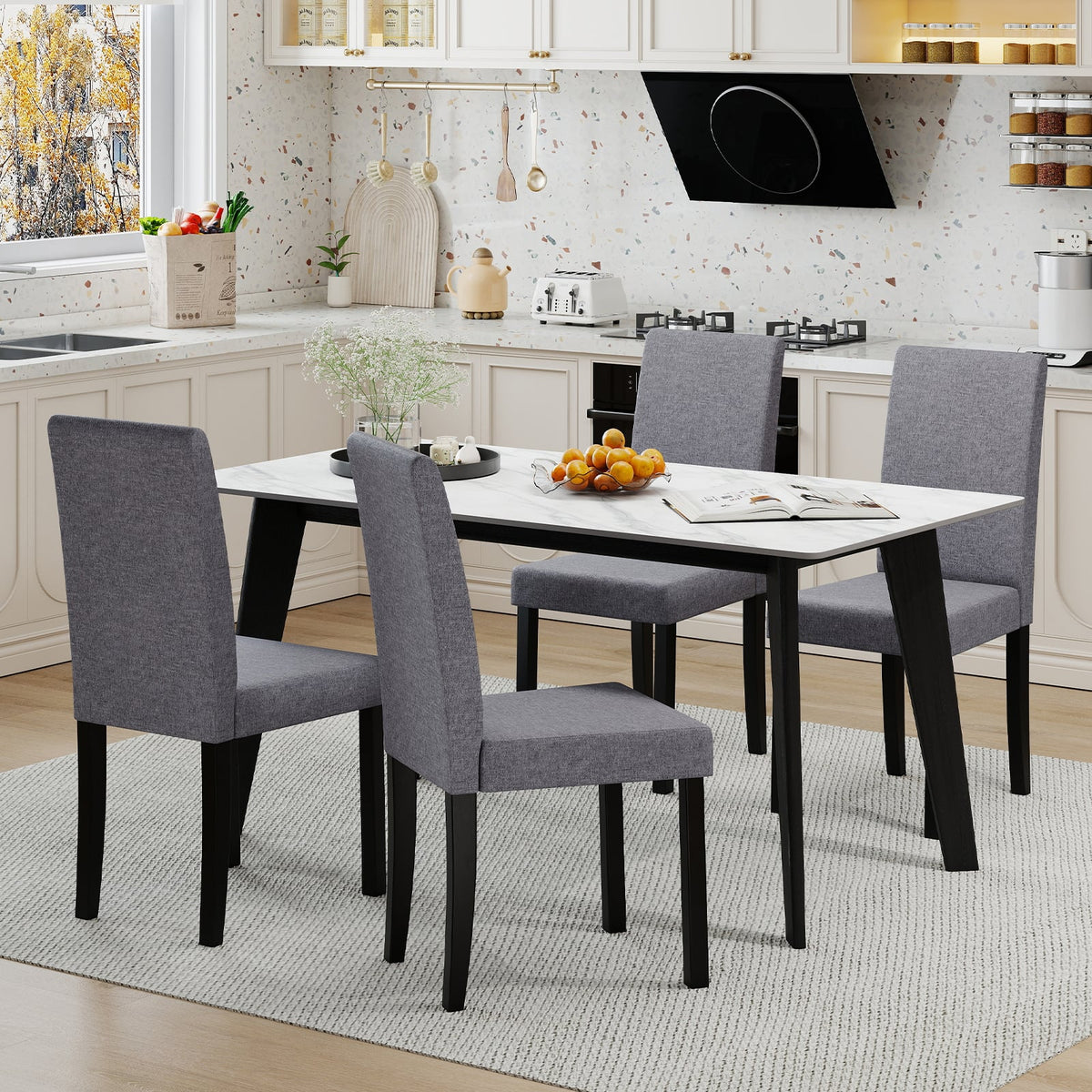 Set of 2 Dining Chair Mid-Century Modern Fabric Upholstered Parson Chairs-Dark Gray-Dining Chairs-DECOROLALA