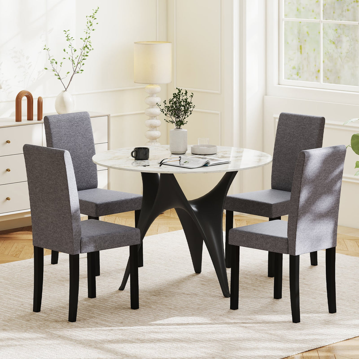 Set of 2 Dining Chair Mid-Century Modern Fabric Upholstered Parson Chairs-Dark Gray-Dining Chairs-DECOROLALA