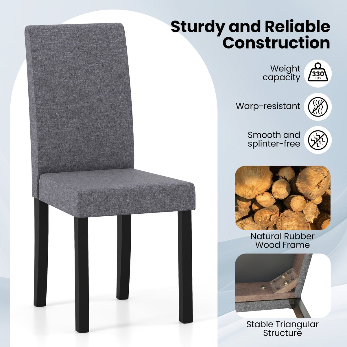 Set of 2 Dining Chair Mid-Century Modern Fabric Upholstered Parson Chairs-Dark Gray-Dining Chairs-DECOROLALA