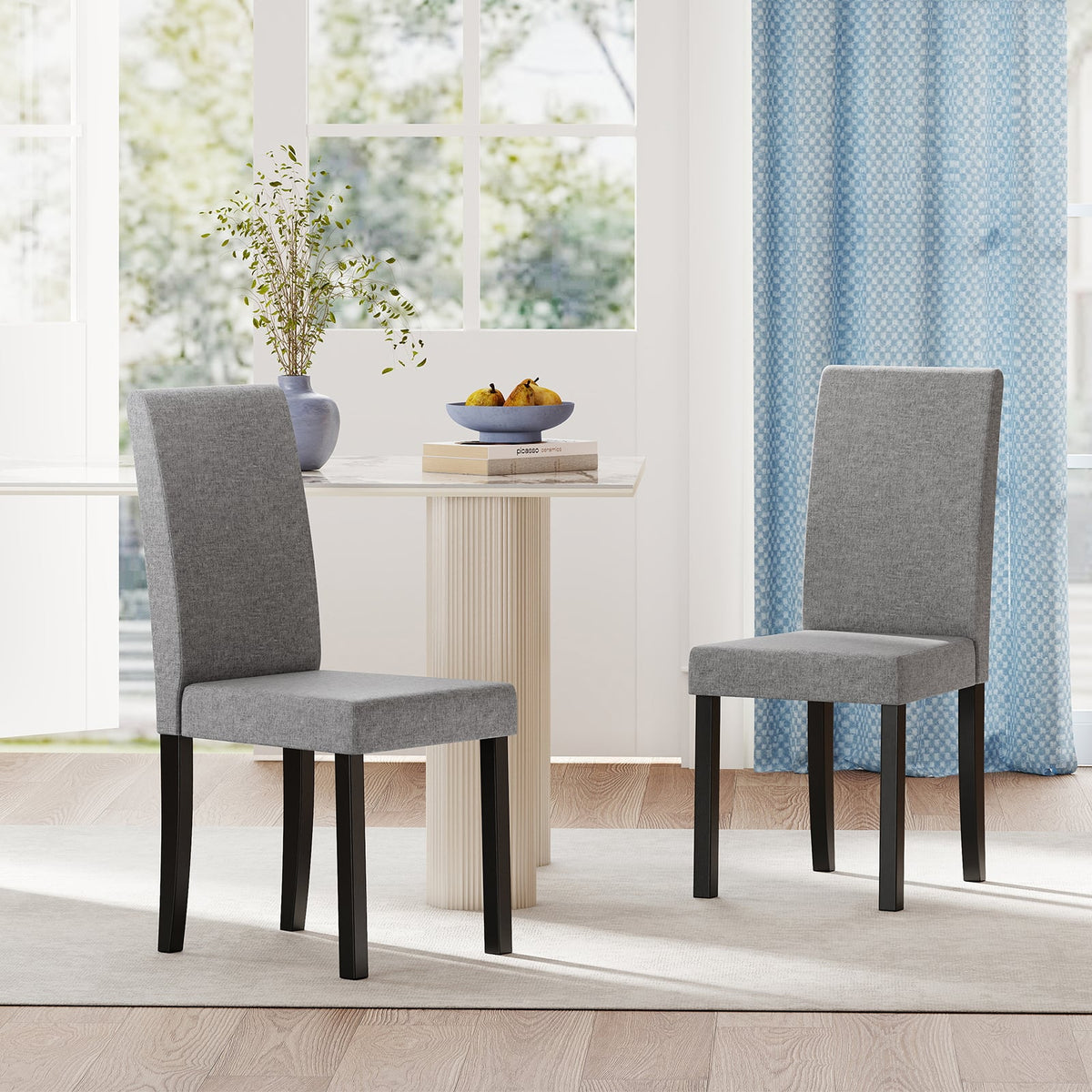Set of 2 Dining Chair Mid-Century Modern Fabric Upholstered Parson Chairs-Light Gray-Dining Chairs-DECOROLALA