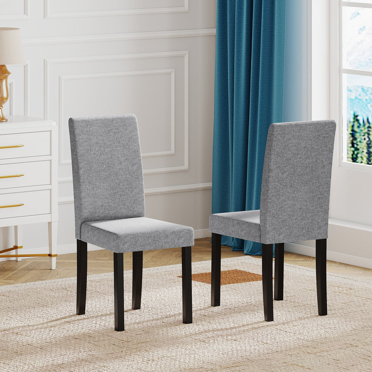 Set of 2 Dining Chair Mid-Century Modern Fabric Upholstered Parson Chairs-Light Gray-Dining Chairs-DECOROLALA
