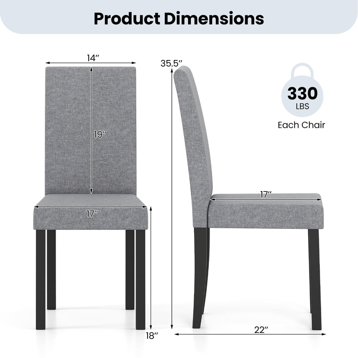 Set of 2 Dining Chair Mid-Century Modern Fabric Upholstered Parson Chairs-Light Gray-Dining Chairs-DECOROLALA