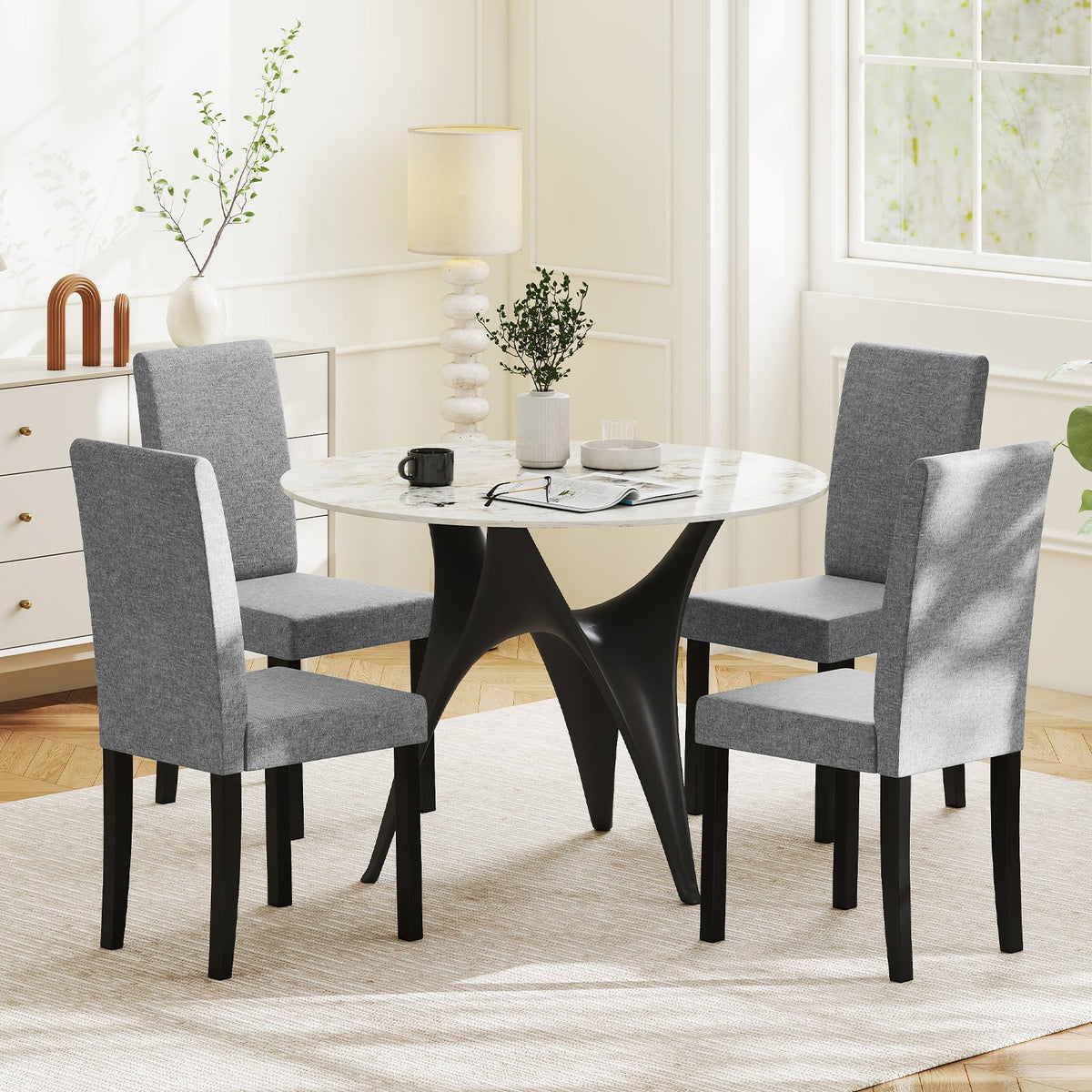 Set of 2 Dining Chair Mid-Century Modern Fabric Upholstered Parson Chairs-Light Gray-Dining Chairs-DECOROLALA
